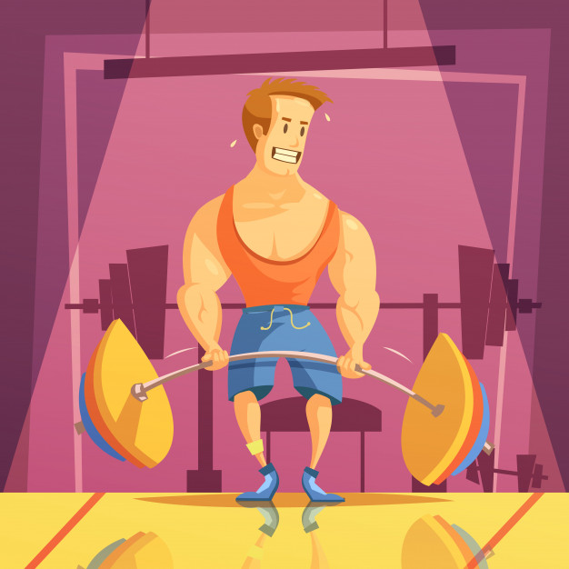 Deadlift And Gym Cartoon Background With Weight Man And Barbell 626x626 Deadlift And Gym Cartoon Background With Weight Man And Barbell