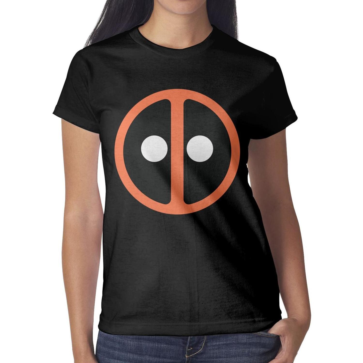1500x1500 Deadpool Logo Vector Orange Black Womens Short Sleeve Shirts