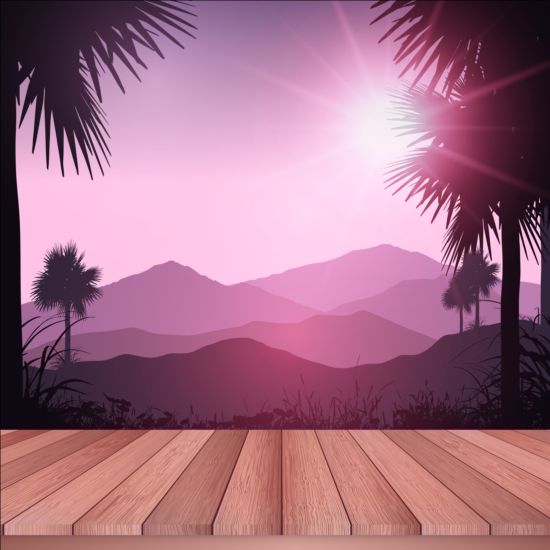 550x550 Wooden Deck With Tropical Landscape Background Vector Free Download