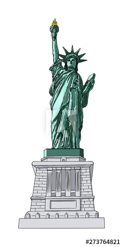 250x500 New York Famous Statue Of Liberty Sketch Hand Drawing Style, Line