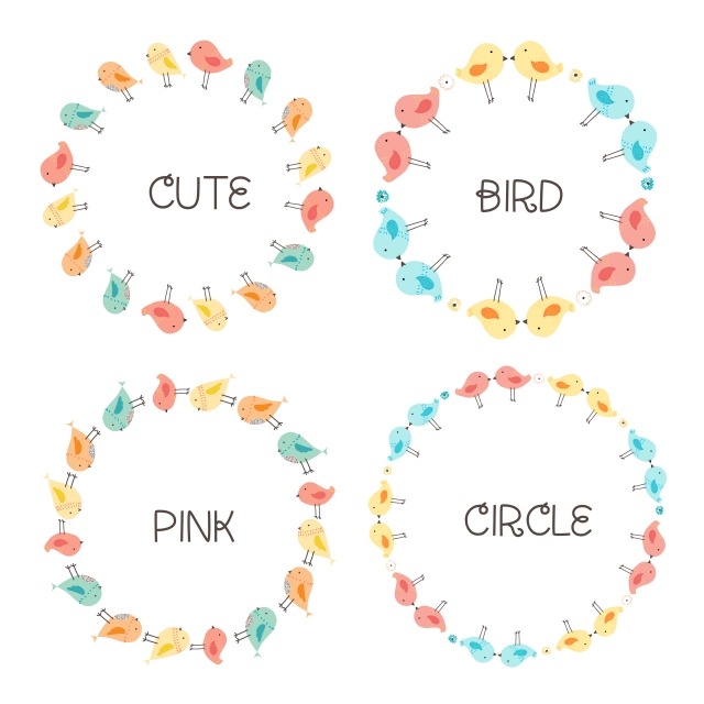 640x640 Vector Set Of Cute Bird Round Frames For Decoration Vector