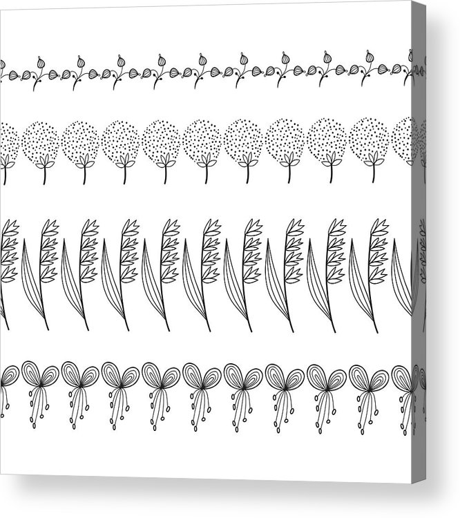 666x750 Linear Silhouette Of Leaves And Plants Decorative Border Vector