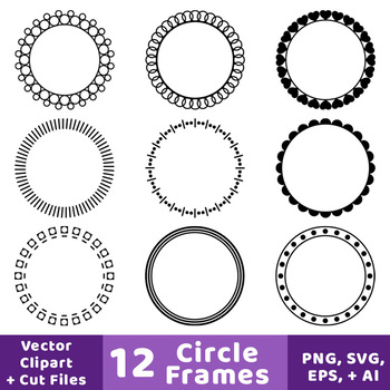 350x350 Circle Frames Clipart, Decorative Borders, Frame, Label