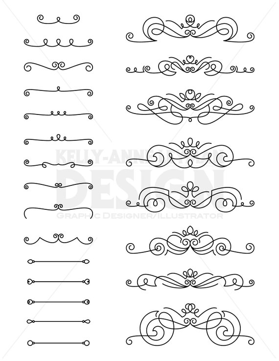 570x738 Flourishes Clipart, Text Divider, Digital Border, Decorative