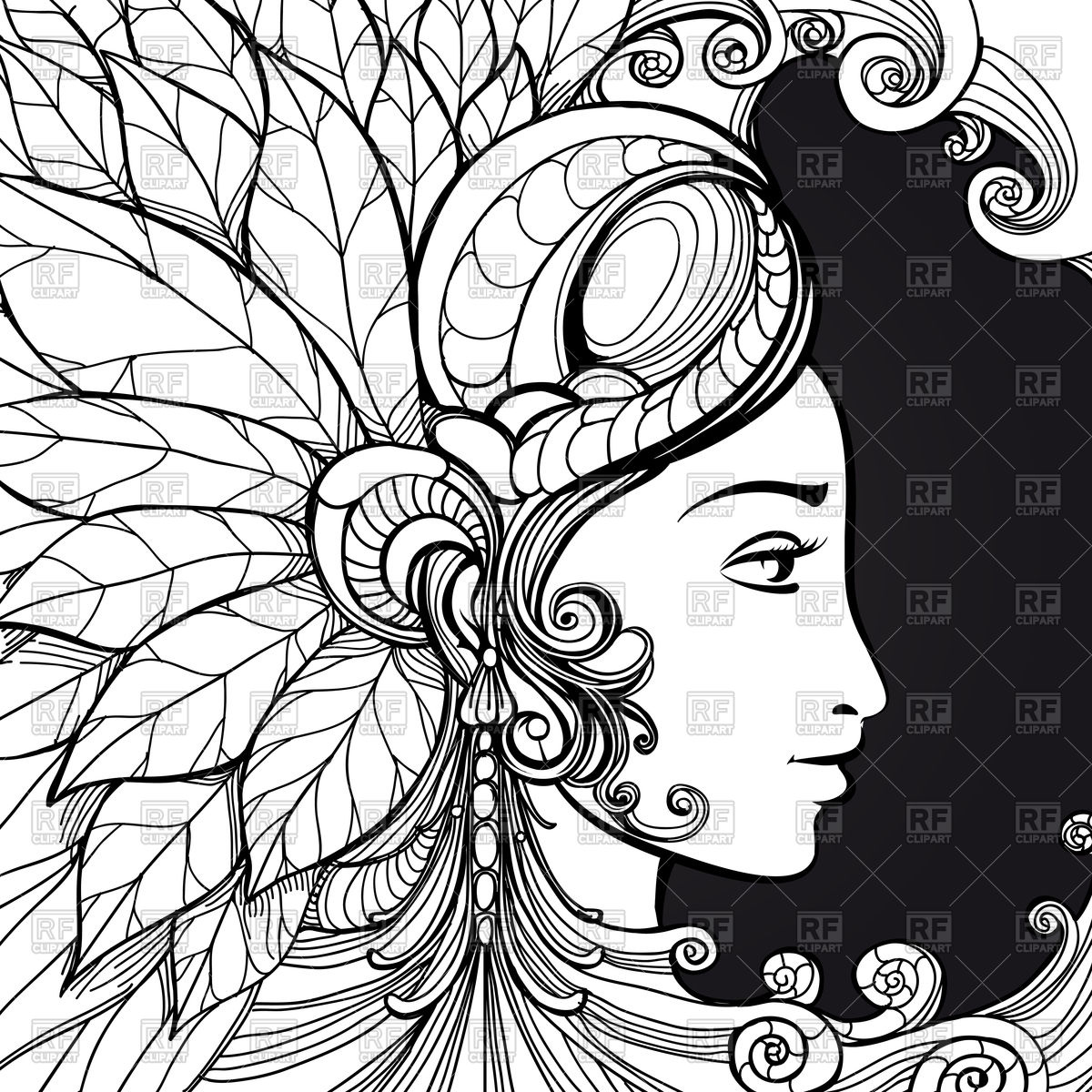 1200x1200 Zentangle Woman Face And Decorative Elements Vector Image
