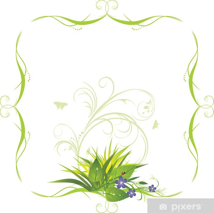 700x698 Bouquet Of Flowers With Grass In The Decorative Frame Vector