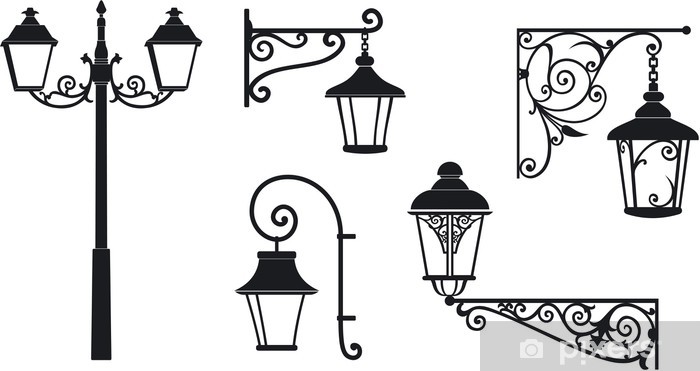 700x371 Iron Wrought Lanterns With Decorative Ornaments Vector Wall Mural