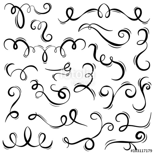 500x500 Vintage Decorative Curls And Swirls Vector Set In Hand Drawn Style