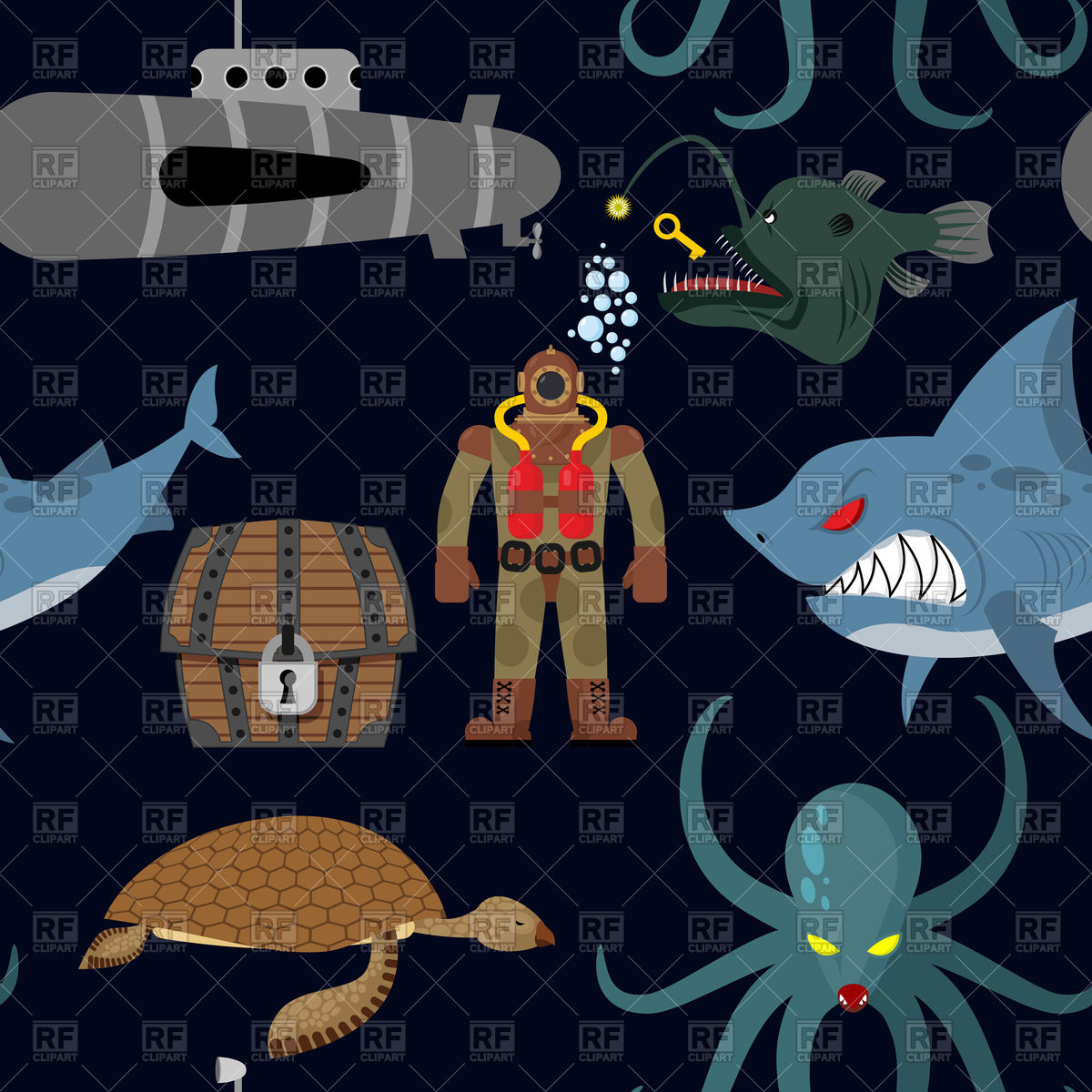 1200x1200 Deep Sea Illustration Vector Image Of Objects Maryvalery