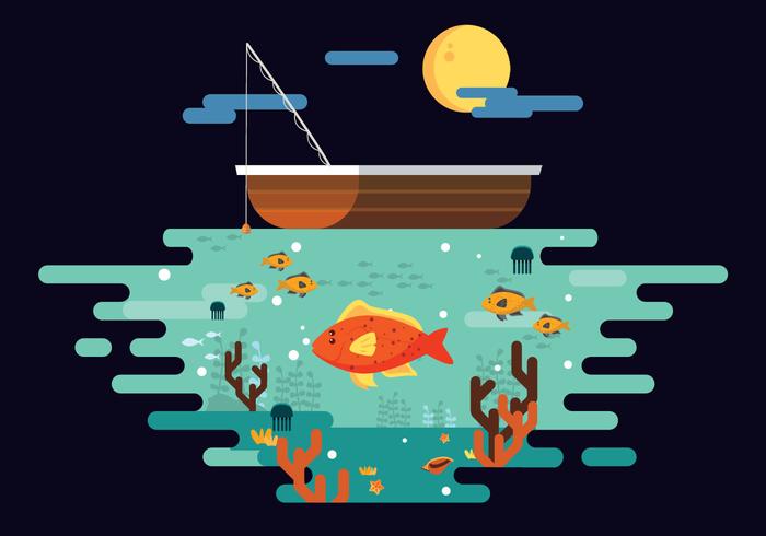 700x490 Fishing Flounder Fish In Deep Sea Vector Flat Illustration