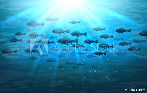 500x318 Shoal Of Sea Fish Swimming Pisces In Blue Deep Ocean Water Vector