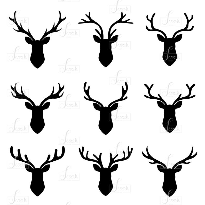 794x794 Deer Head Set Antlers Clip Art Deer Silhouettes Vector Deer Etsy