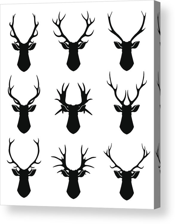 Deer Horns, Reindeer Heads Vector Silhouettes Set Acrylic Print 586x750 Deer Horns, Reindeer Heads Vector Silhouettes Set Acrylic Print