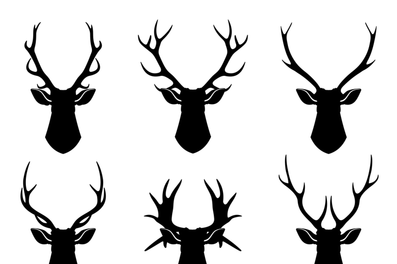Deer Horns, Reindeer Heads Vector Silhouettes Set 800x533 Deer Horns, Reindeer Heads Vector Silhouettes Set
