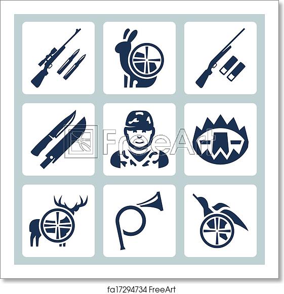 561x581 Free Art Print Of Vector Hinting Icons Set Sniper Rifle, Hare
