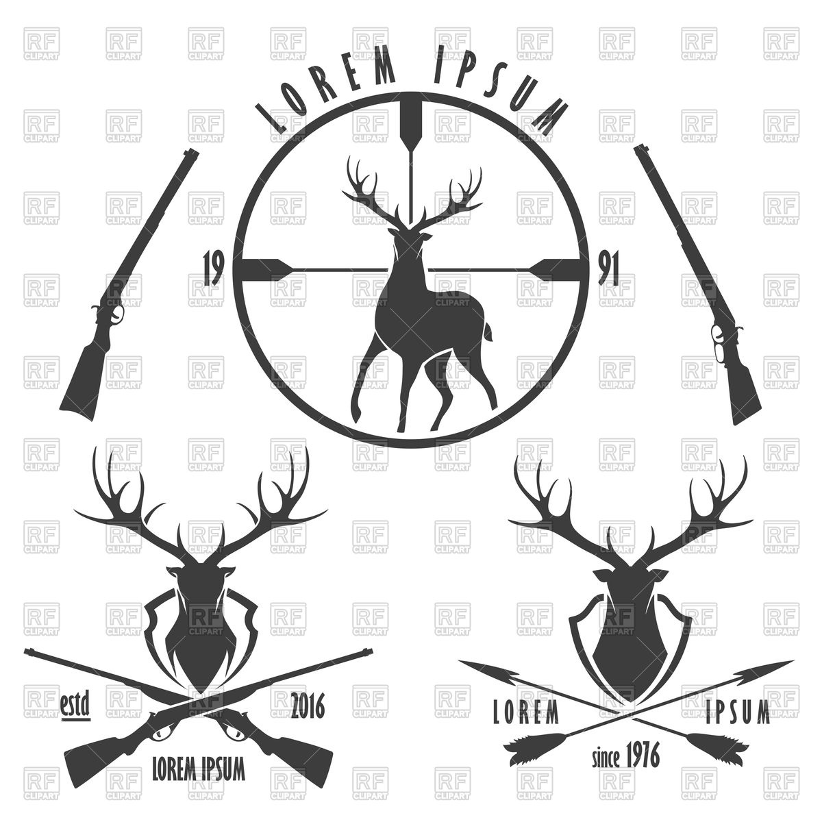 1200x1200 Set Of Deer Hunting Emblems Vector Image Of Signs, Symbols, Maps