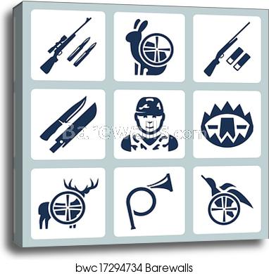 382x390 Vector Hinting Icons Set Sniper Rifle, Hare, Shotgun, Hunting
