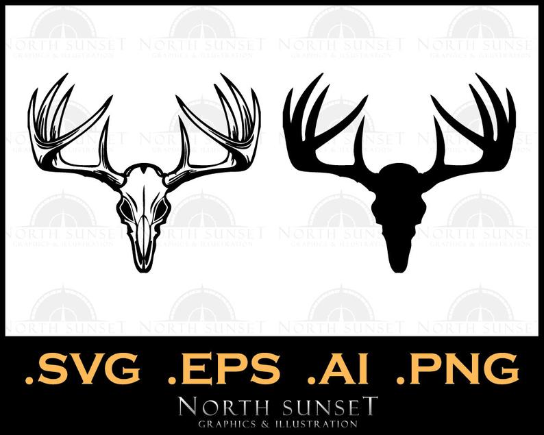 794x635 Deer Skull W Antlers Vector Skull Png Etsy