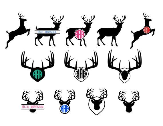 570x442 Deer Monogram Antler Clipart Vector Deer Head Skull Etsy