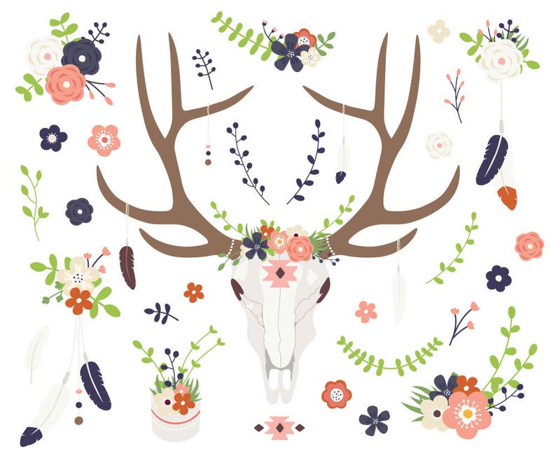 794x648 Deer Skull And Flowers Vector And Png Tribal Animal Skull Etsy