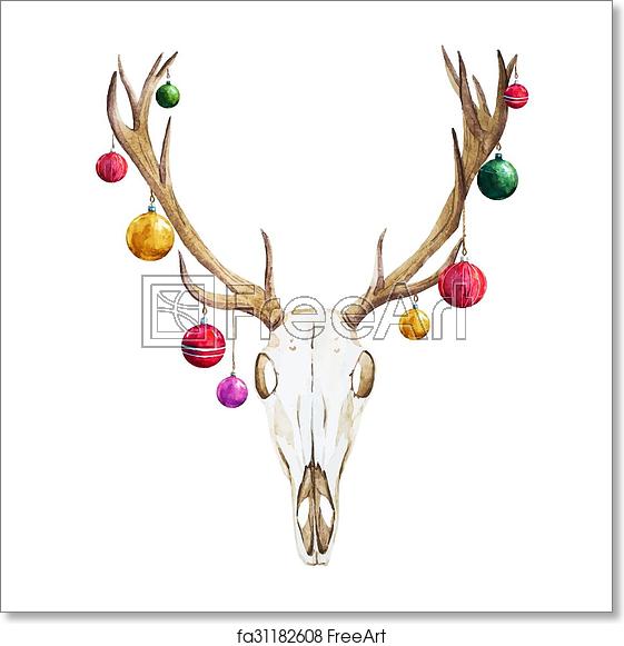 561x581 Free Art Print Of Christmas Deer Skull Beautiful Vector Image