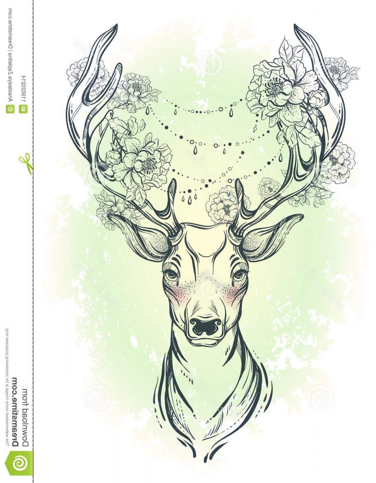 1213x1560 Beautiful Hand Drawn Tribal Style Deer Vector Head Decorated Peony