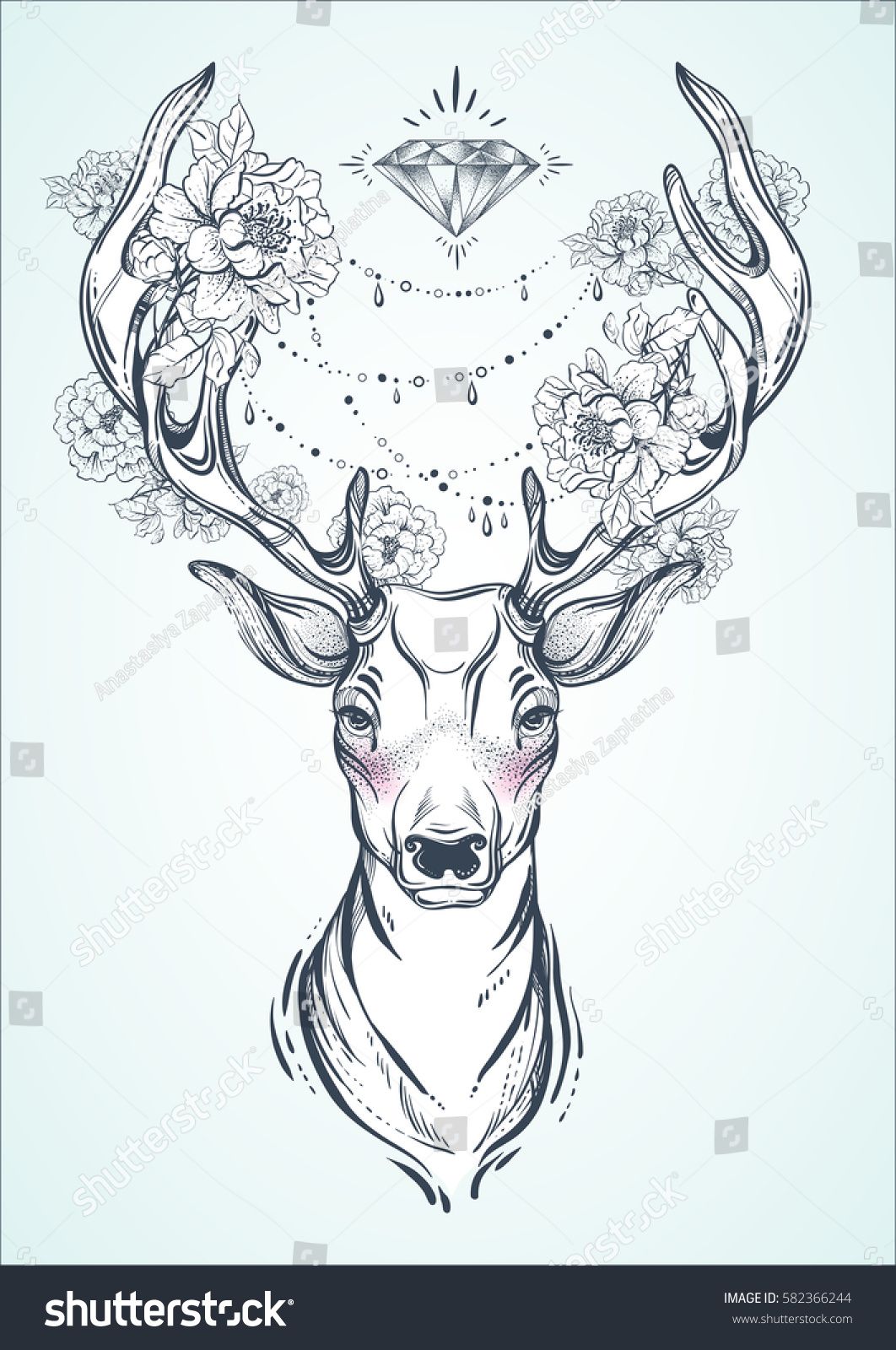 Beautiful Hand Drawn Tribal Style Deer Vector Deer Head Decorated 1062x1600 Beautiful Hand Drawn Tribal Style Deer Vector Deer Head Decorated