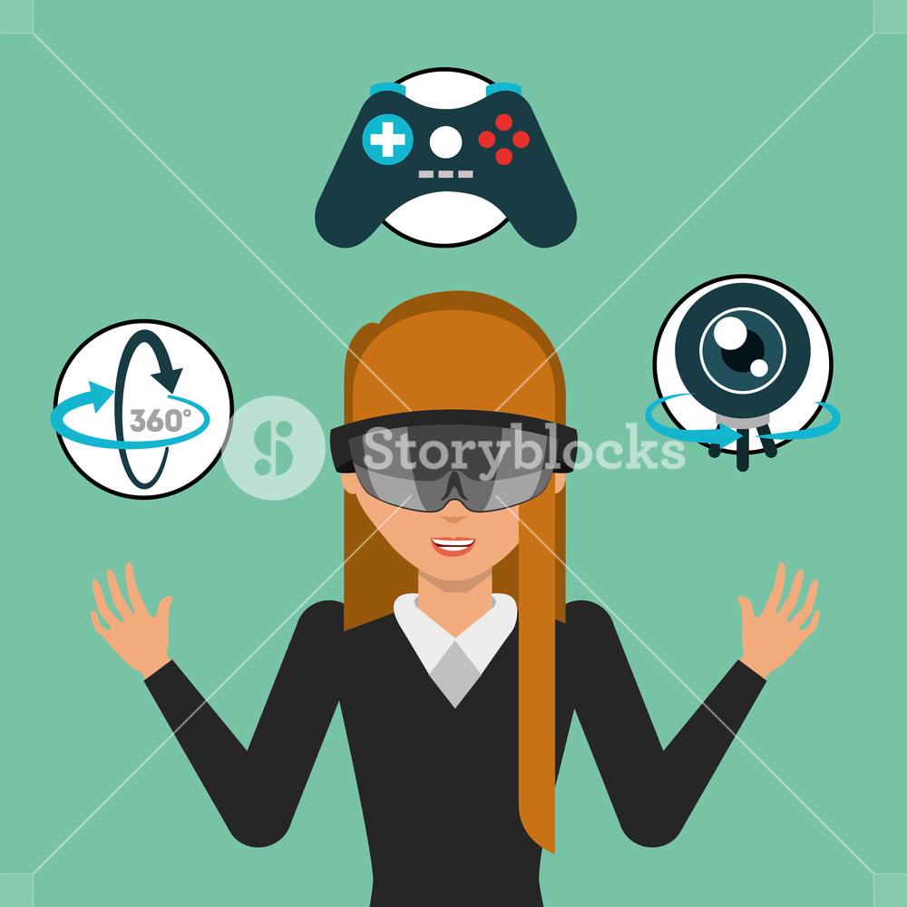 1000x1000 Young Woman Virtual Reality Camera Control Degree Vector