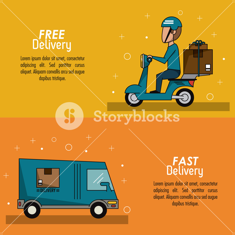 1000x1000 Color Poster Banner Scene Fast Delivery Man Scooter With Packages