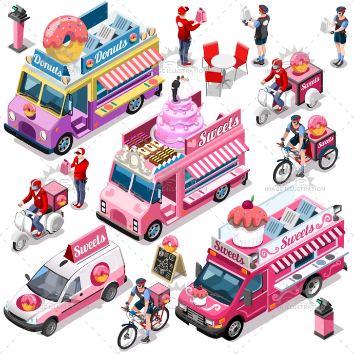 Food Truck Van Candy Delivery Vector Isometric Vehicle Bundle 690x690 Food Truck Van Candy Delivery Vector Isometric Vehicle Bundle