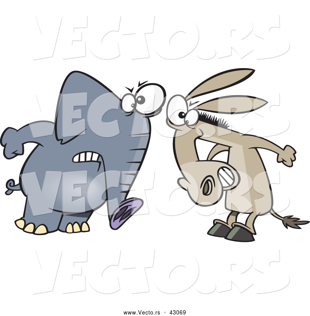 Vector Of A Opposing Cartoon Democratic Donkey And Republican 1024x1044 Vector Of A Opposing Cartoon Democratic Donkey And Republican