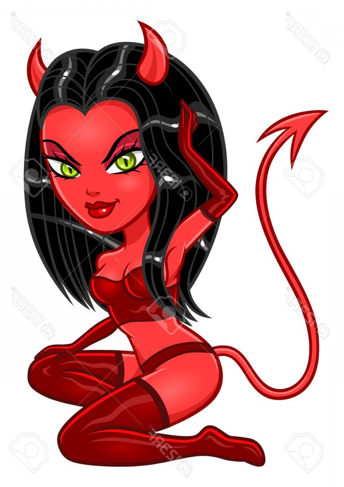 1104x1560 Photostock Vector Cute Sitting Sexy Demon Girl Illustration
