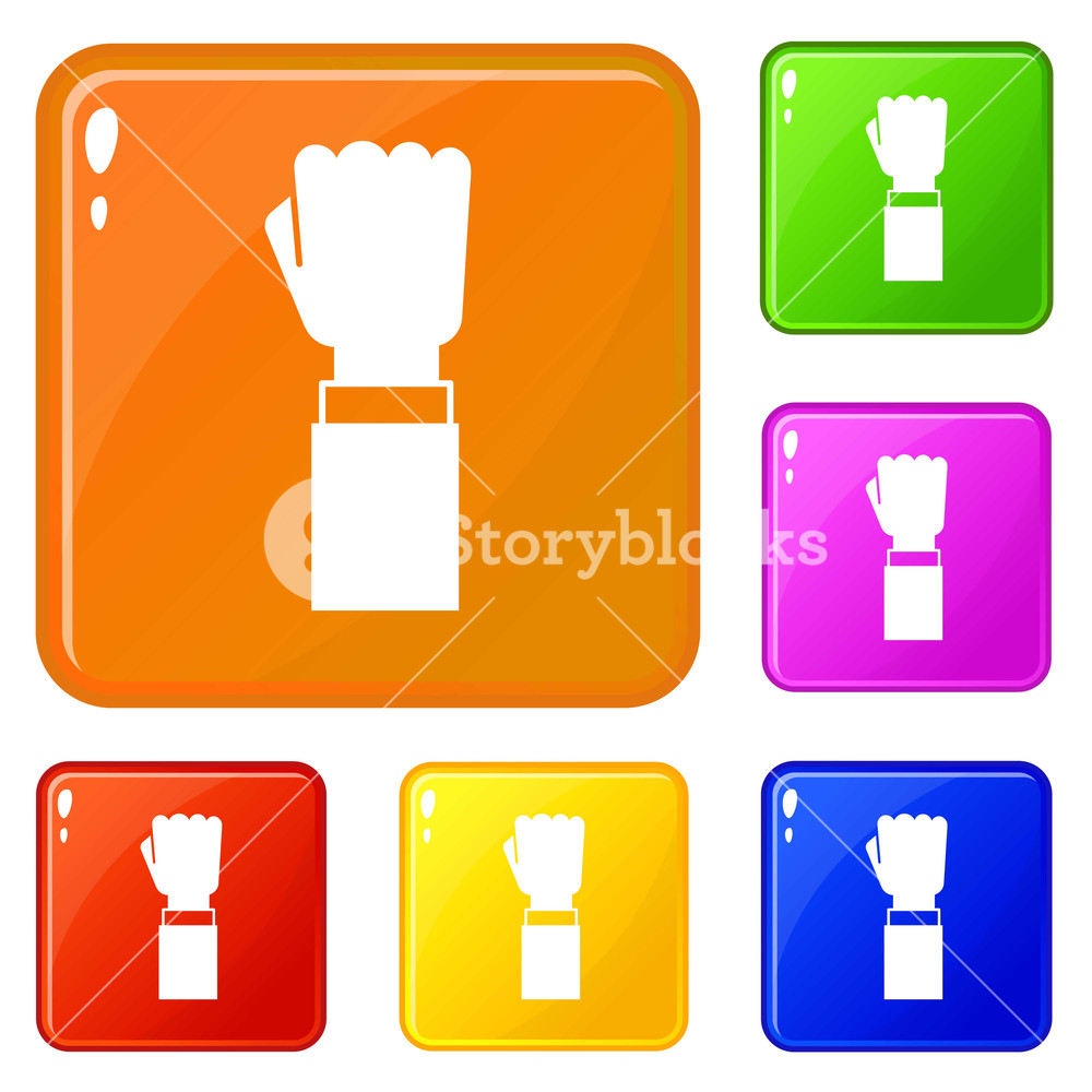 1000x1000 Fist Up Demonstration Icons Set Collection Vector Color Isolated