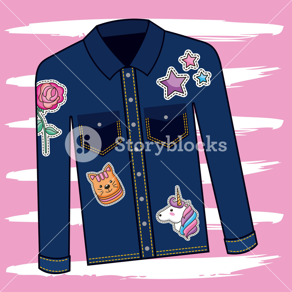 Casual Denim Jacket Decorative Patches Vector Illustration Royalty 1000x1000 Casual Denim Jacket Decorative Patches Vector Illustration Royalty