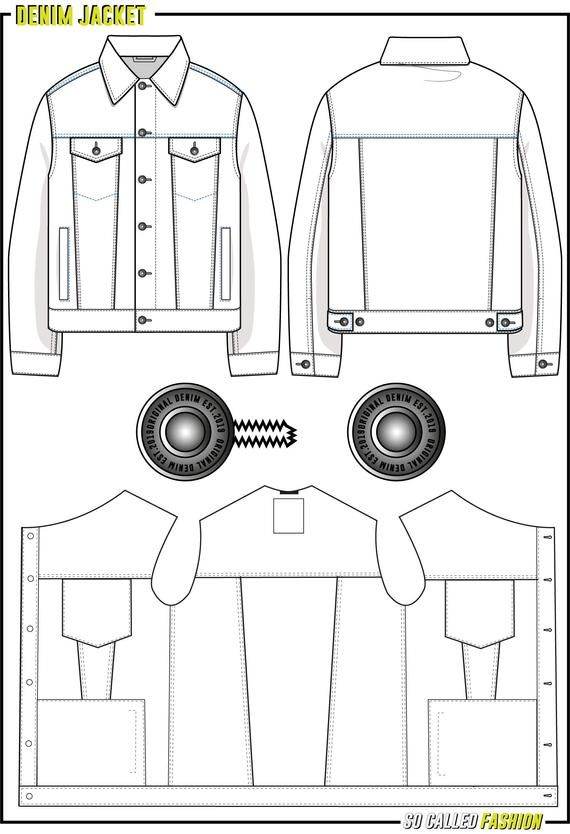 Vector Denim Jacket, Flat Sketch, For Adobe Illustrator Western 570x834 Vector Denim Jacket, Flat Sketch, For Adobe Illustrator Western