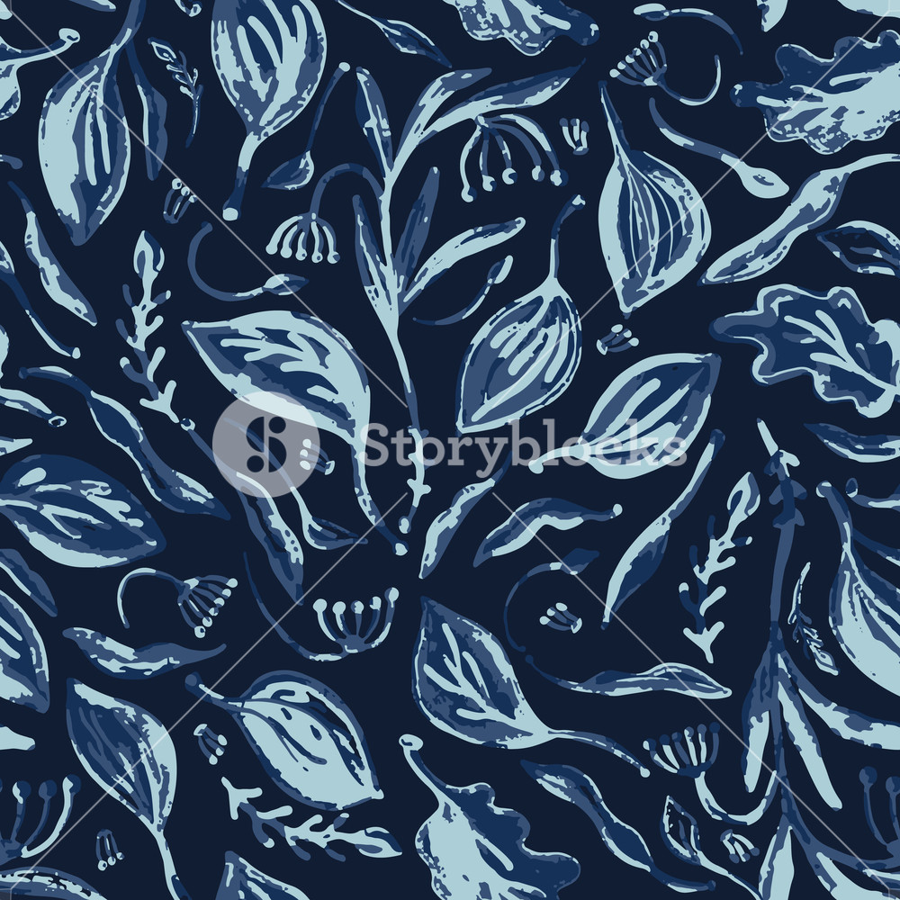 1000x1000 Falling Leaves Indigo Pattern Seamless Vector Faded Denim Blue