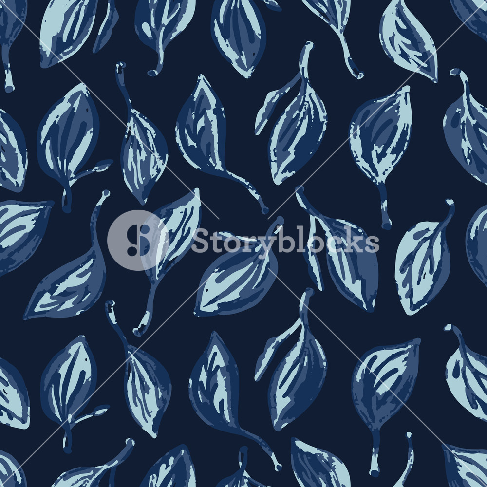1000x1000 Falling Leaves Indigo Pattern Seamless Vector Faded Denim Blue