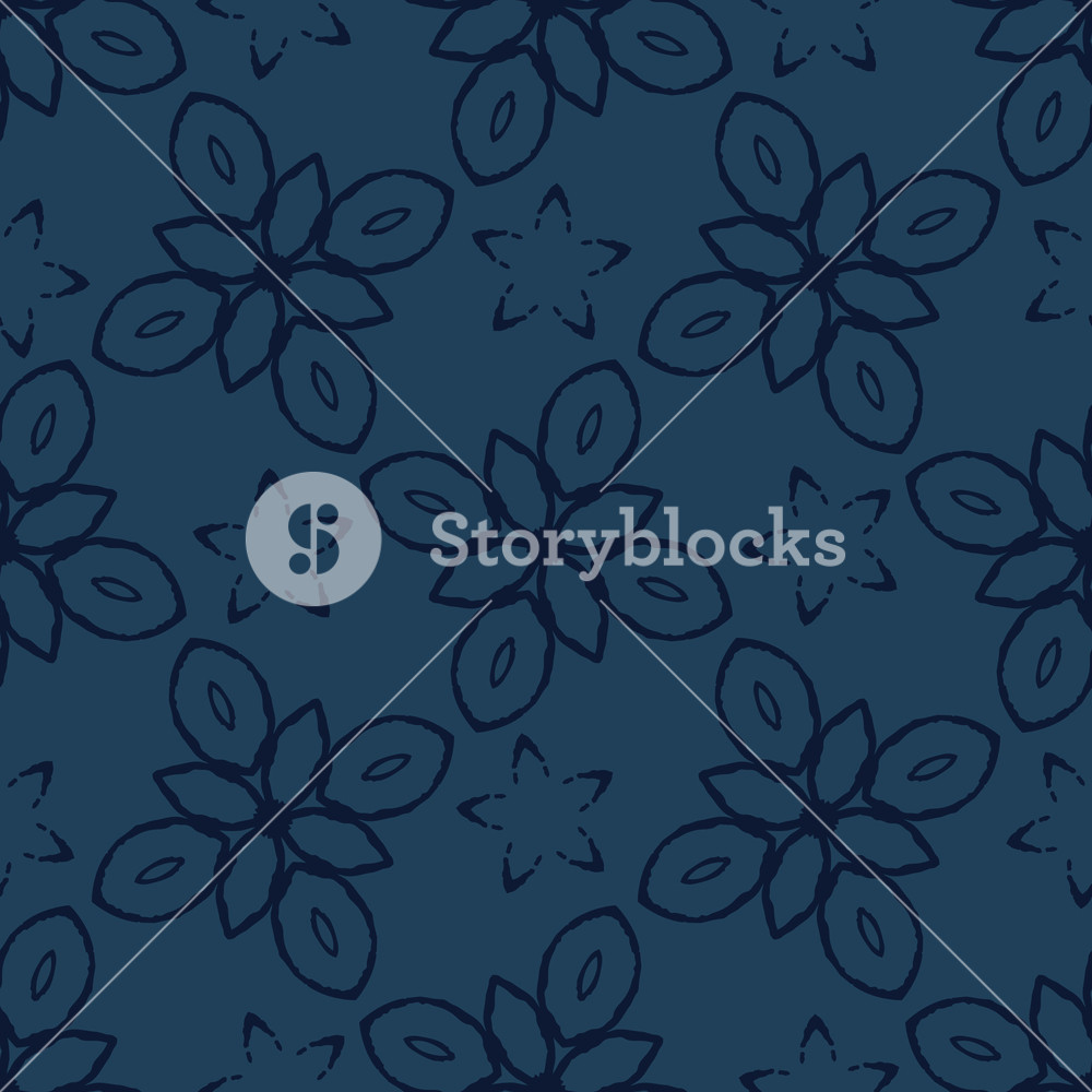 1000x1000 Geometric Flower Motif Faded Denim Style Seamless Vector Pattern