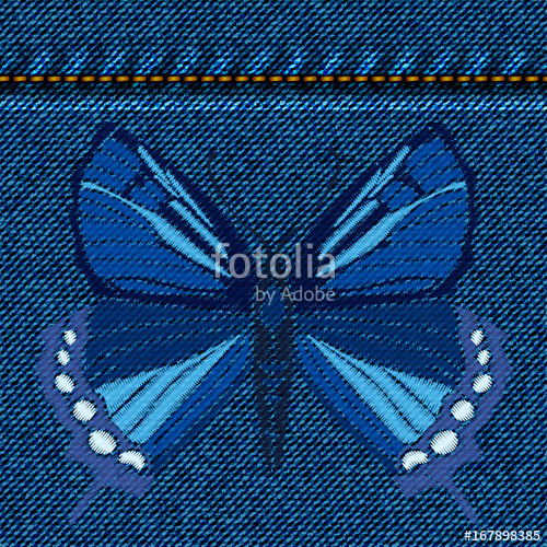 500x500 Embroidered Butterfly Over Jeans Background Isolate On Denim