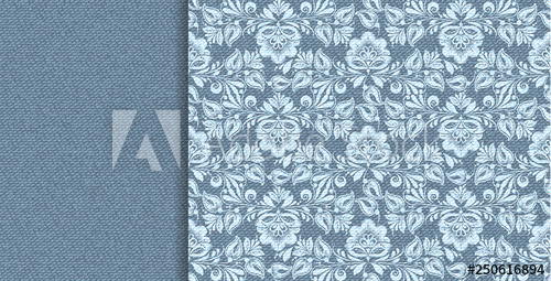 500x255 Denim Vector Floral Lace In Indigo Abstract Style On Blue