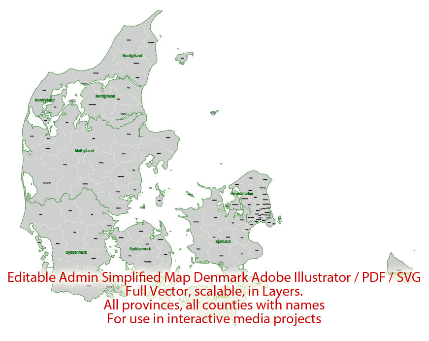 871x692 Admin Vector Map Denmark Illustrator Editable Pdf Layers