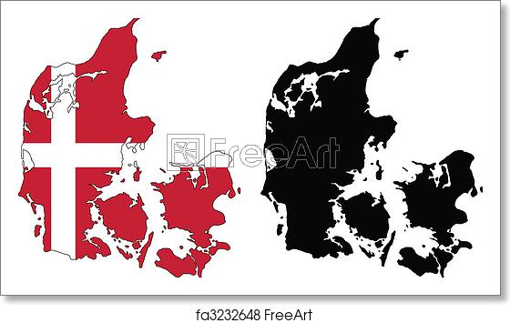 560x355 Free Art Print Of Denmark Vector Map And Flag Of Denmark