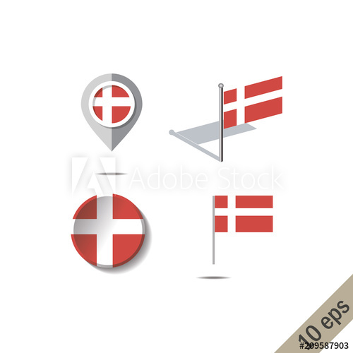 500x500 Map Pins With Flag Of Denmark