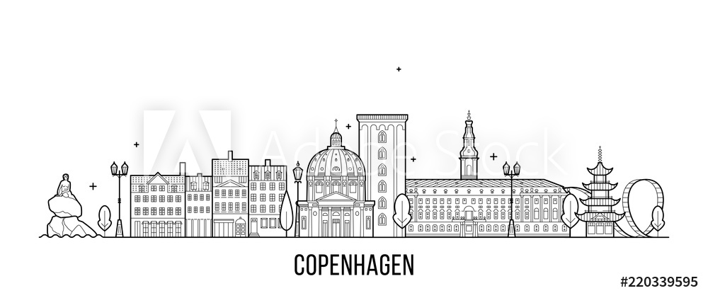 1000x421 Photo Art Print Copenhagen Skyline Denmark Vector City Line
