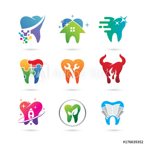 500x500 Set Of Dent, Dentistry Or Dentist Logo Vector
