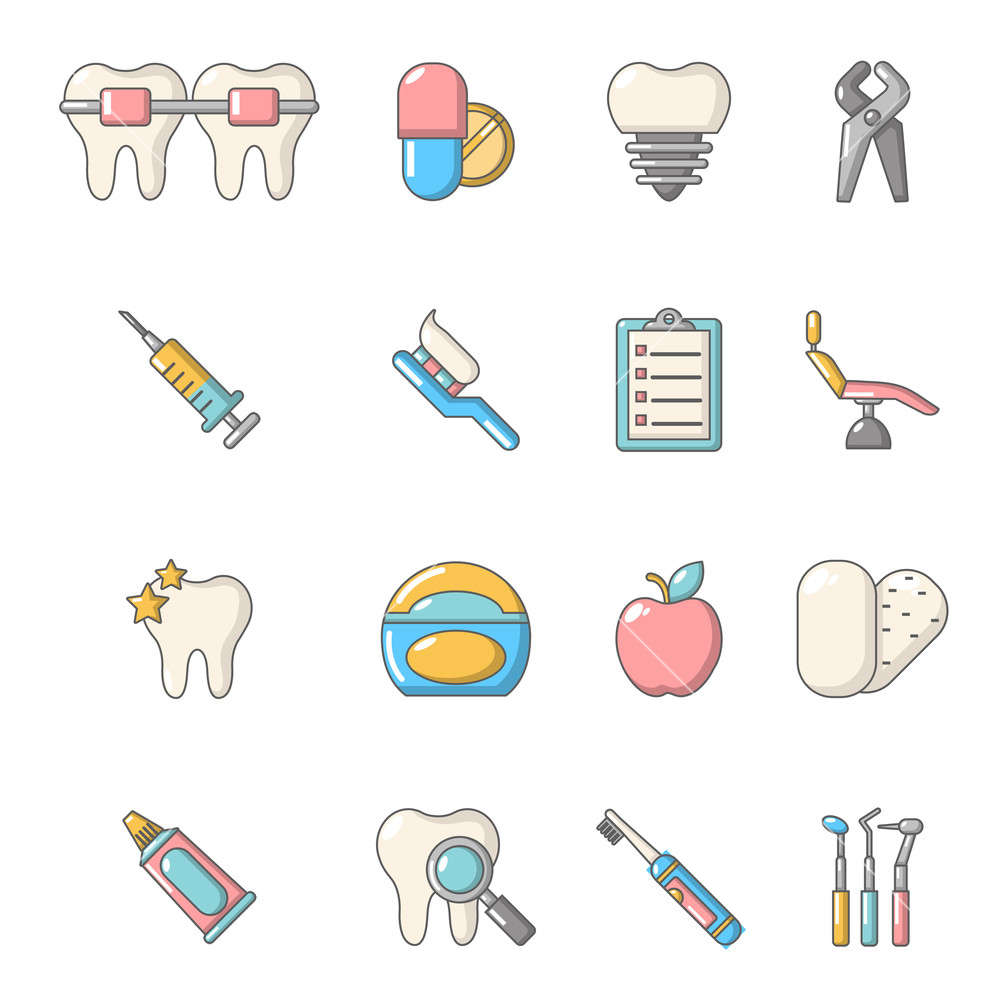 1000x1000 Stomatology Dental Icons Set Cartoon Illustration