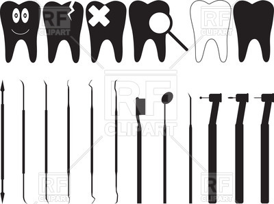 400x298 Dentistry Tools And Silhouette Of Tooth Vector Image Of Healthcare