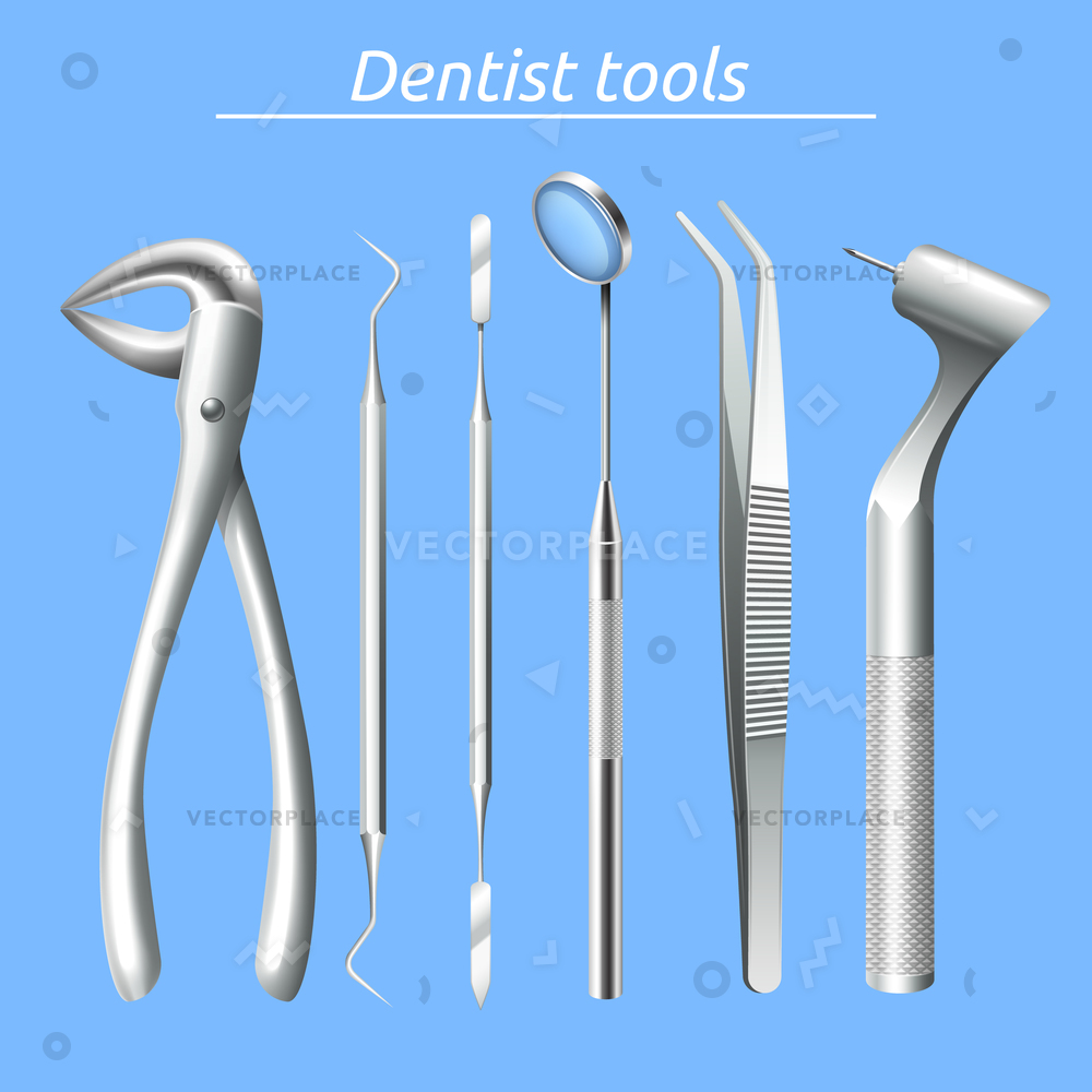 1000x1000 Realistic Dentist Tools Tooth Healthcare Equipment Vector