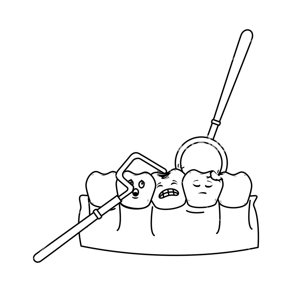 1000x1000 Human Teeth With Dentist Tools Vector Illustration Design Royalty