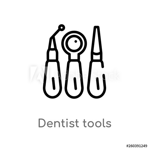 500x500 Outline Dentist Tools Vector Icon Isolated Black Simple Line